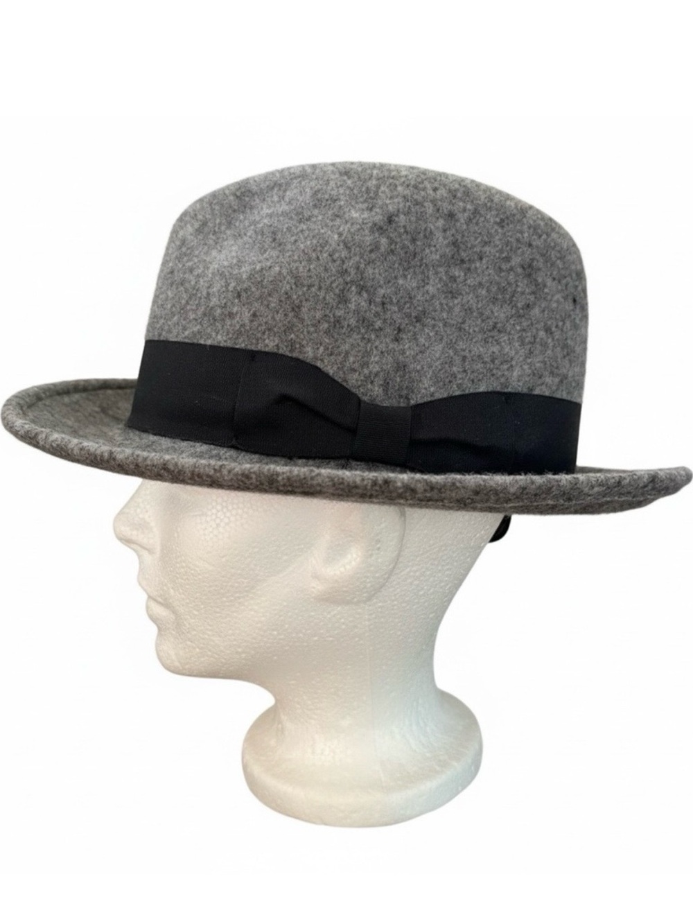 Vintage Lanning Grey Fedora Grosgrain Black Hatband Size L & XL Made in Canada